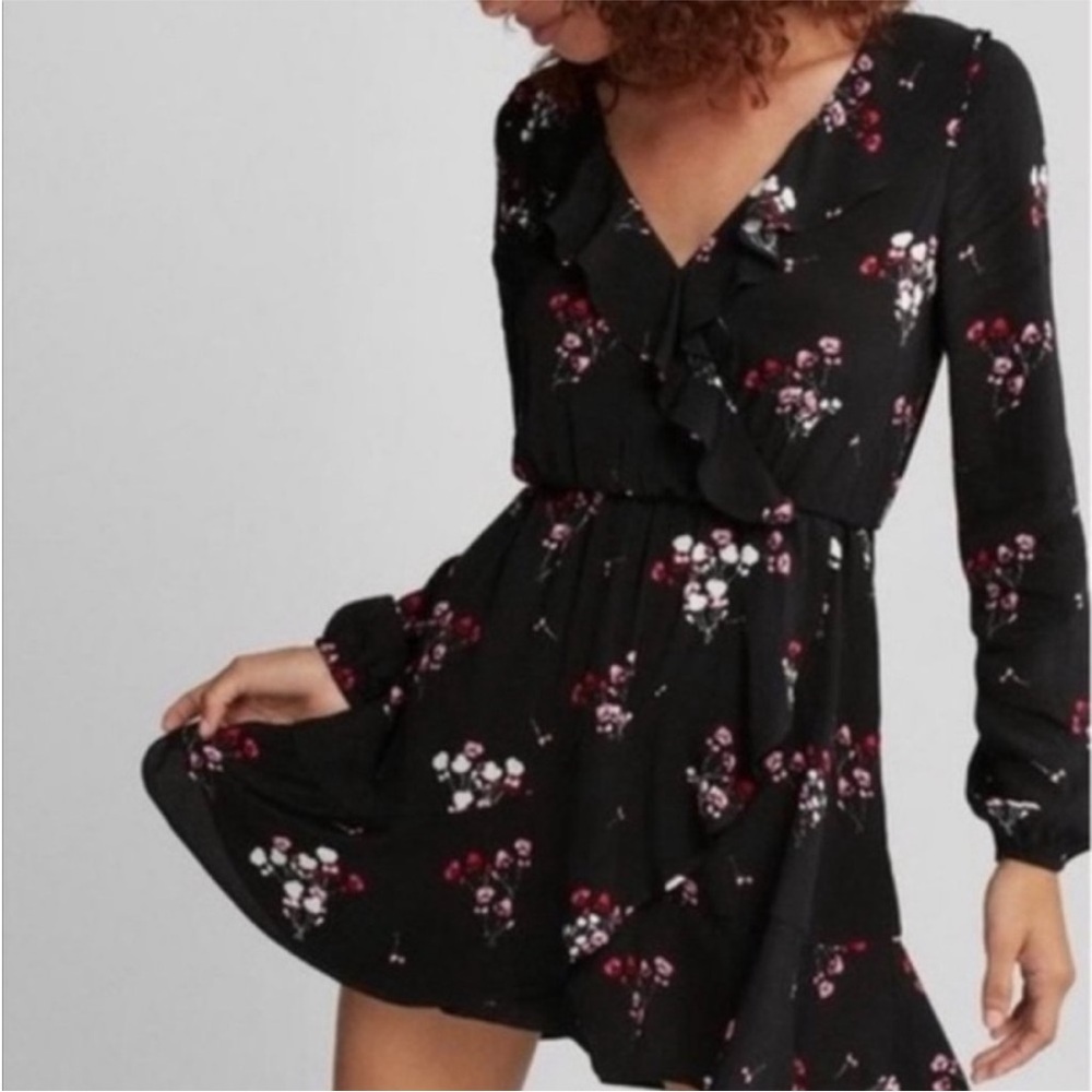 Express faux wrap long sleeve mini dress